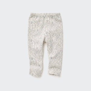 Baba Uniqlo Fleece Flower Print Leggings Fehér | UJMWT-0427