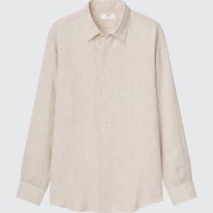 Férfi Uniqlo 100% Premium Linen Regular Fit (Regular Collar) Ingek Bézs | OZCVJ-5401