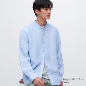 Férfi Uniqlo 100% Premium Linen Regular Fit (Grandad Collar) Ingek Kék | UFELC-1690