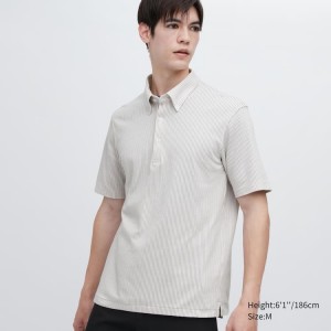 Férfi Uniqlo Airism Csíkos (Button-down Collar) Póló Szürke | IRJFD-2406