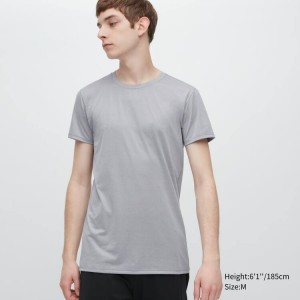 Férfi Uniqlo Airism Heather Crew Neck Rövid Sleeved Póló Világos Szürke | QXISO-9015