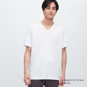 Férfi Uniqlo Airism Pamut V Neck Rövid Sleeved Póló Fehér | LCWDA-0827