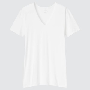 Férfi Uniqlo Airism V Neck Póló Fehér | LTKMD-1087