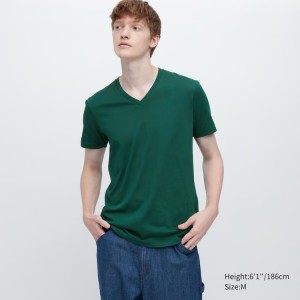 Férfi Uniqlo Dry Colour V Neck Rövid Sleeved Póló Sötétzöld | AUYWF-4697