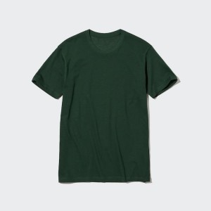 Férfi Uniqlo Dry Crew Neck Rövid Sleeved Póló Sötétzöld | FTOCE-2794