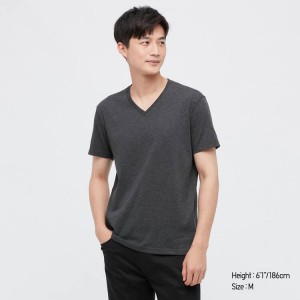 Férfi Uniqlo Dry V Neck Póló Sötétszürke | WZKMY-7938