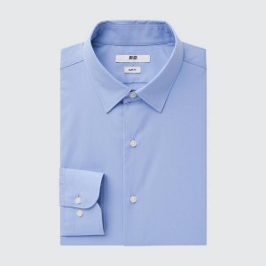 Férfi Uniqlo Easy Care Broadcloth Stretch Slim Fit (Regular Collar) Ingek Kék | AKYFT-9362