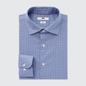 Férfi Uniqlo Easy Care Broadcloth Stretch Slim Fit (Semi-cutaway Collar) Ingek Kék | TIXEV-1209