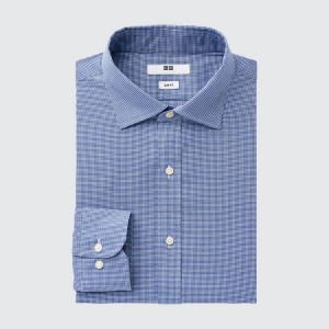 Férfi Uniqlo Easy Care Stretch Slim Fit Checked (Semi-cutaway Collar) Ingek Kék | ZOWIR-7814