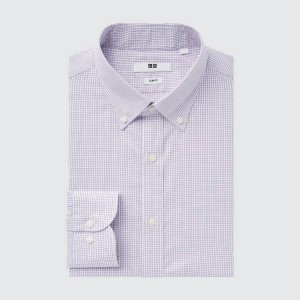 Férfi Uniqlo Easy Care Stretch Slim Fit Checked (Button-down Collar) Ingek Lila | DJMYO-4201