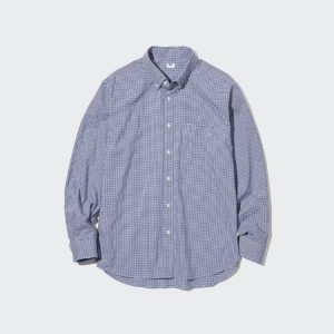 Férfi Uniqlo Extra Fine Pamut Broadcloth Checked (Button-down Collar) Ingek Kék | PJFSH-7295