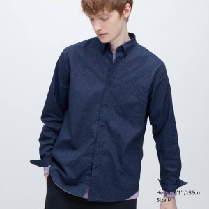 Férfi Uniqlo Extra Fine Pamut Broadcloth Regular Fit Printed (Regular Collar) Ingek Kék | QGOZM-2109