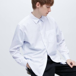 Férfi Uniqlo Extra Fine Pamut Broadcloth Regular Fit Csíkos Ingek Kék | SFBXR-5620