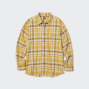 Férfi Uniqlo Flannel Checked Regular Fit (Regular Collar) Ingek Sárga | WDMXZ-4280