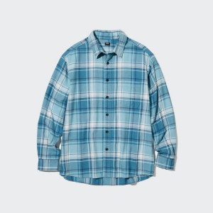 Férfi Uniqlo Flannel Checked Regular Fit (Regular Collar) Ingek Kék | VIUNM-3092