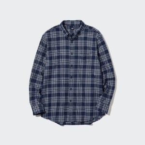 Férfi Uniqlo Flannel Regular Fit Checked (Button-down Collar) Ingek Sötétkék | JIWTL-4952