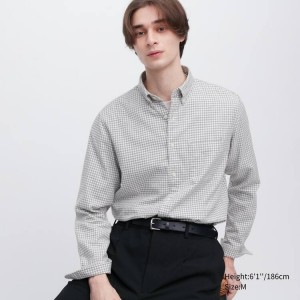 Férfi Uniqlo Flannel Regular Fit Checked (Button-down Collar) Ingek Szürke | BXMQI-8769