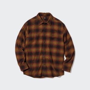 Férfi Uniqlo Flannel Regular Fit Checked (Regular Collar) Ingek Sárga | KHIVG-6107