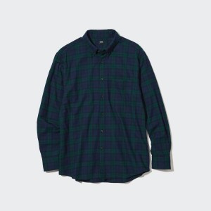 Férfi Uniqlo Flannel Regular Fit Checked (Button-down Collar) Ingek Sötétzöld | OXFSJ-4173