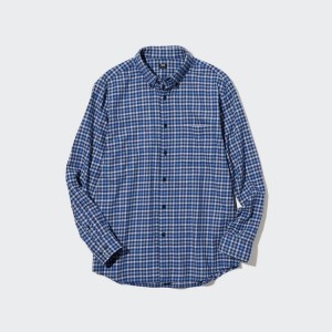 Férfi Uniqlo Flannel Regular Fit Checked (Button-down Collar) Ingek Kék | TDGBH-2598