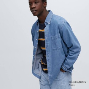 Férfi Uniqlo Indigo Denim Regular Fit (Regular Collar) Ingek Kék | WGTZR-9274