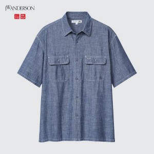 Férfi Uniqlo Jw Anderson Chambray Oversized Rövid Sleeved Ingek Kék | HOCNA-7261