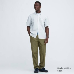 Férfi Uniqlo Linen Blend Relaxed Fit Nadrág Olivazöld | VQWSN-5429