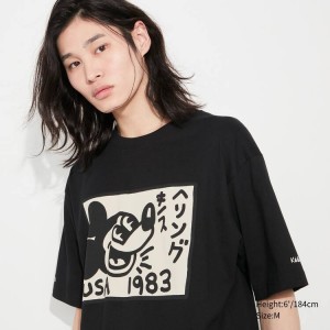 Férfi Uniqlo Mickey X Keith Haring Ut Grafika Póló Fekete | NVCPJ-9246