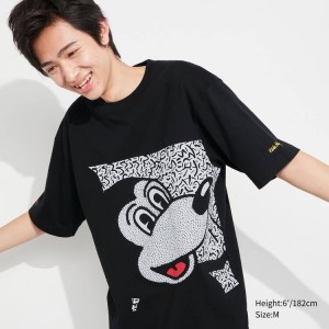 Férfi Uniqlo Mickey X Keith Haring Ut Grafika Póló Fekete | OFNKJ-1682