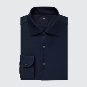 Férfi Uniqlo Non-iron Jersey Regular Fit (Semi-cutaway Collar) Ingek Sötétkék | CONLY-2946