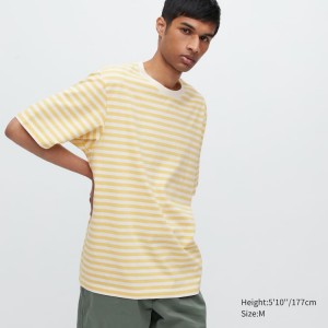 Férfi Uniqlo Oversized Csíkos Half Sleeved Póló Sárga | HKQBO-9102