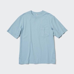 Férfi Uniqlo Oversized Pocket Crew Neck Half Sleeved Póló Kék | SZPQA-0167