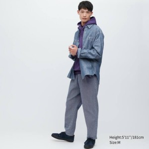 Férfi Uniqlo Pamut Hickory Relaxed Fit Ankle Length Nadrág Kék | BFSPH-9571