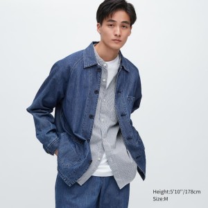 Férfi Uniqlo Pamut Linen Blend Utility Kabát Kék | HMPVE-9415