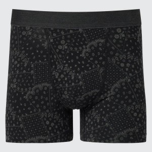 Férfi Uniqlo Pamut Patchwork Boxer Fehérnemű Fekete | DHCMV-4680