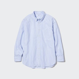 Férfi Uniqlo Regular Fit Csíkos Oxford (Button-down Collar) Ingek Kék | KAWRS-0218