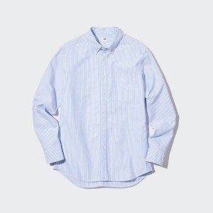 Férfi Uniqlo Slim Fit Csíkos Oxford (Button-down Collar) Ingek Kék | EDNZP-7413