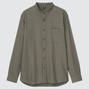 Férfi Uniqlo Soft Twill Regular Fit (Grandad Collar) Ingek Olivazöld | PSGHO-0562