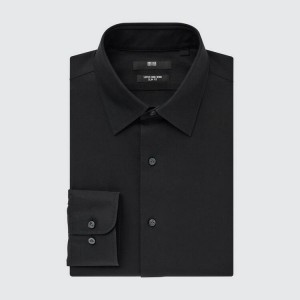 Férfi Uniqlo Super Non-iron Slim Fit (Regular Collar) Ingek Fekete | YNRCM-1570