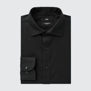 Férfi Uniqlo Super Non-iron Slim Fit Semi-cutaway Collar (2020 Season) Ingek Fekete | AKIZJ-3716