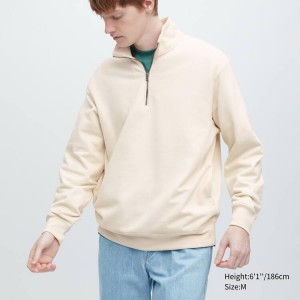 Férfi Uniqlo Sweat Half-zipped Pullover Pulóverek Bézs | ZVQWH-0485