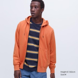 Férfi Uniqlo Sweat Zipped Kapucnis Pulóver Narancssárga | YFMNH-0826