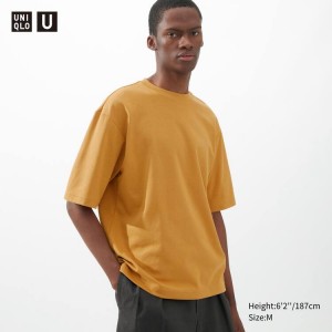 Férfi Uniqlo U Airism Pamut Crew Neck Oversized Fit Half Sleeved Póló Narancssárga | JHXGO-8051