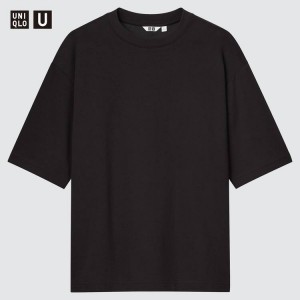 Férfi Uniqlo U Airism Pamut Oversized Crew Neck Póló Fekete | HUGQZ-2507