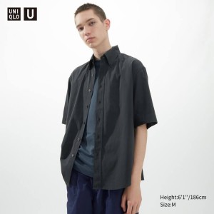 Férfi Uniqlo U Alkalmi Fit Rövid Sleeved (Button-down Collar) Ingek Sötétszürke | EHGNL-9254