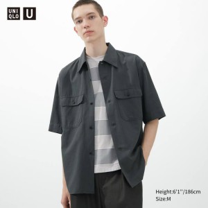 Férfi Uniqlo U Alkalmi Fit Rövid Sleeved Munka Ingek Szürke | CABKU-6897