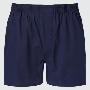 Férfi Uniqlo Woven Broadcloth Boxer Fehérnemű Sötétkék | ZVCLN-1782