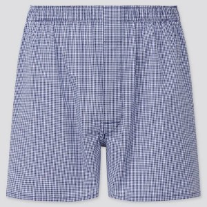 Férfi Uniqlo Woven Checked Boxer (2021 Season) Fehérnemű Sötétkék | YUVJR-8612