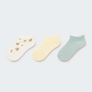 Gyerek Uniqlo Flower Print Rövid (Three Pairs) Zokni Krém Sárga Kék | FZQPB-2753