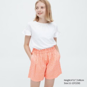 Gyerek Uniqlo Seersucker Flower Print Easy Rövidnadrág Világos Narancssárga | RHAGQ-8435